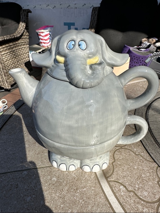 bella casa by ganz Other - Whimsical Elephant Ceramic Teapot and Cup Set - Gray